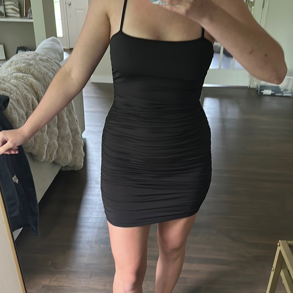 Black Ruched Bodycon Mini Dress